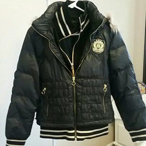 Black and gold puffer coat